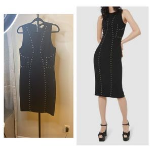 Michael Kors Women's Solid Black Sleeveless Studded Bodycon Dress